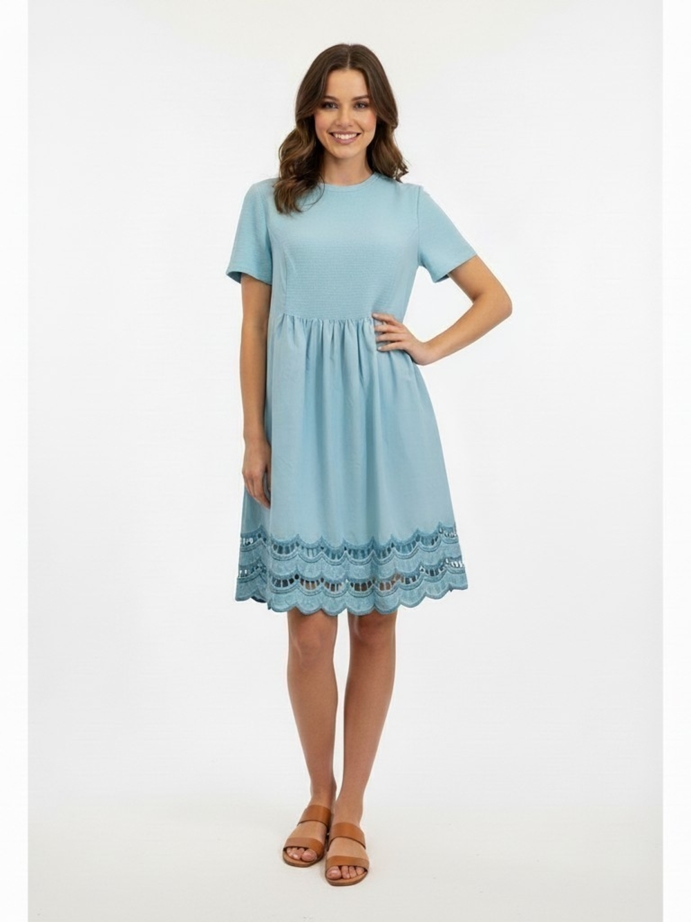 NWT English Factory Scallop Lace Mixed Media Mini Dress Light Blue Size Large
